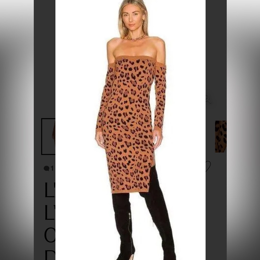 L’Agence Felicia Off the Shoulder Long Sleeve Sweater Dress Knit Animal Sz M